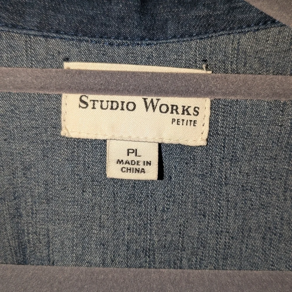 Studio Works Blue Denim Jacket Relaxed Fit Stand Up Collar PL